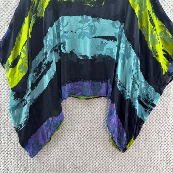 Chicos Design Top ML Blue Silk Burn Out Sheer Floral Boat Neck Shawl Pullover - Picture 10 of 13